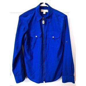 Michael Michael Kors Women's S Long Sleeve Full Zip Blue Blouse Career Office